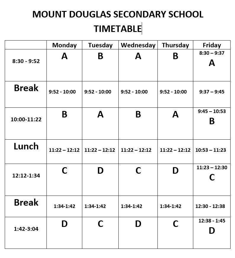 Daily Schedule / Maps Mount Douglas Secondary