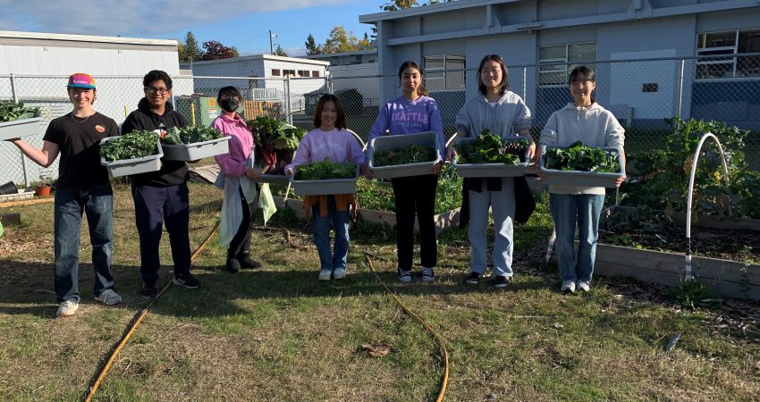 Leadership students with the weekly school garden harvest!